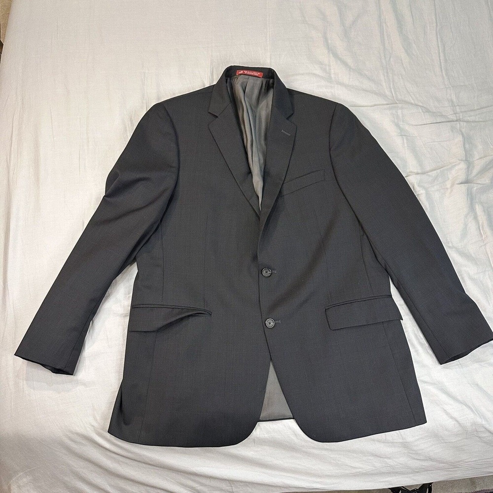 Hart Schaffner Marx Sport Coat Blazer Mens 44R Dark Gray Glen Check Wool